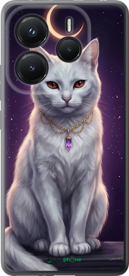 Силиконовый чехол Mystic White Cat Gothic Dark Purple Gold для Xiaomi Redmi Note 14 5G - 6805u-3811 изображение 