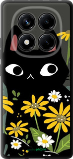 TPU чехол Черный кот с цветами для Xiaomi Redmi Note 14 Pro 4G - 6448b-3808 изображение 