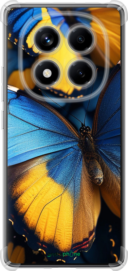 Силикон с усиленными углами чехол Желто-голубые бабочки для Xiaomi Redmi Note 14 Pro 4G - 6046sp-3808 изображение 