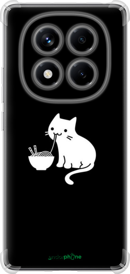 Силикон с усиленными углами чехол С милым котом на черном фоне для Xiaomi Redmi Note 14 Pro 4G - 6528sp-3808 изображение 