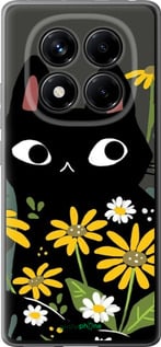 Силіконовий чехол Чорний кіт з квітами для Xiaomi Redmi Note 14 Pro 4G - 6448u-3808 изображение 