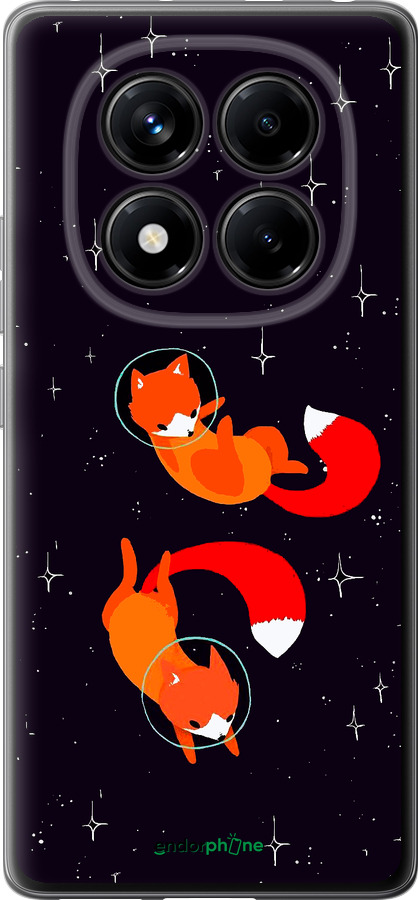 Силиконовый чехол Лисички в космосе для Xiaomi Redmi Note 14 Pro 4G - 4519u-3808 изображение 