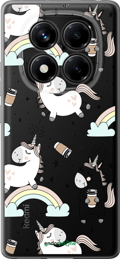 Силіконовий чехол Єдиноріг і кава для Xiaomi Redmi Note 14 Pro 4G - 4661u-3808 изображение 