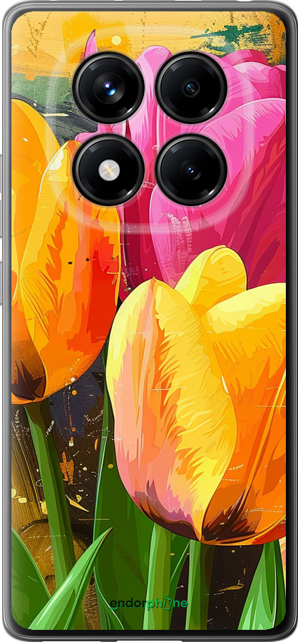 Силиконовый чехол Нарисованные тюльпаны для Xiaomi Redmi Note 14 Pro 4G - 5990u-3808 изображение 