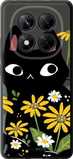 TPU чехол Черный кот с цветами для Xiaomi Redmi Note 14 Pro 5G - 6448b-3928 изображение 