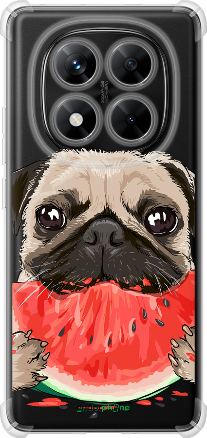 Силикон с усиленными углами чехол Мопс и арбуз для Xiaomi Redmi Note 14 Pro 5G - 4665sp-3928 изображение 