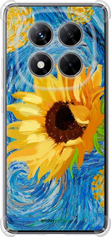 Силикон с усиленными углами чехол Цветы желто-голубые для Xiaomi Redmi Note 14 Pro 5G - 5308sp-3928 изображение 