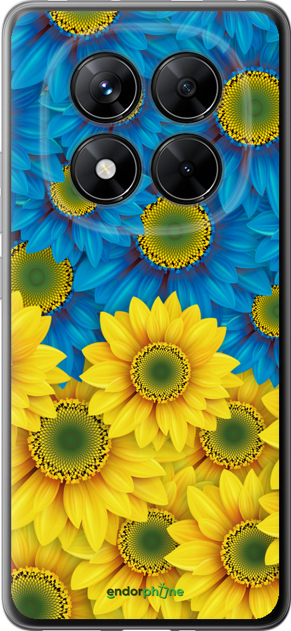 Силиконовый чехол Жёлто-голубые цветы для Xiaomi Redmi Note 14 Pro 5G - 1048u-3928 изображение 
