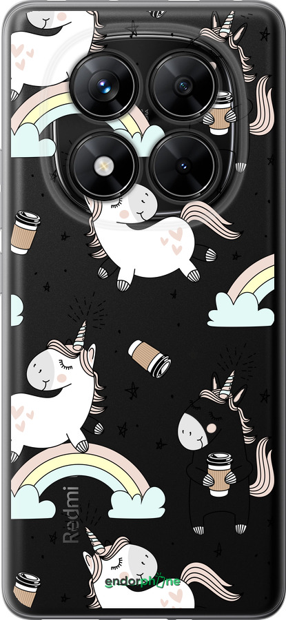 Силиконовый чехол Единорог и кофе для Xiaomi Redmi Note 14 Pro 5G - 4661u-3928 изображение 