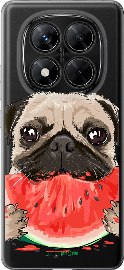 Силиконовый чехол Мопс и арбуз для Xiaomi Redmi Note 14 Pro 5G - 4665u-3928 изображение 