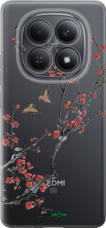 Силиконовый чехол Сакура v2 для Xiaomi Redmi Note 15 5G - 5538u-4155 изображение 