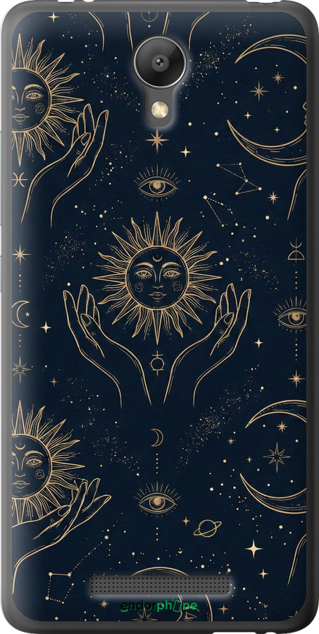 2D пластиковий чехол Celestial Harmony: Sun & Moon Gold Mystic Pattern для Xiaomi Redmi Note 2 - 6778t-96 изображение 