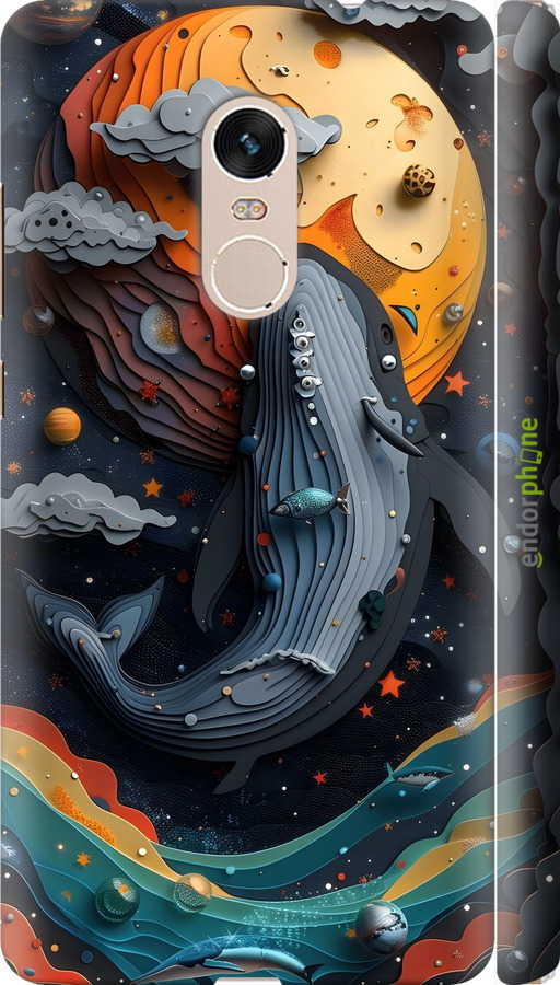 3D пластиковий матовий чехол Кит у космосі для Xiaomi Redmi Note 4 - 6328m-352 изображение 