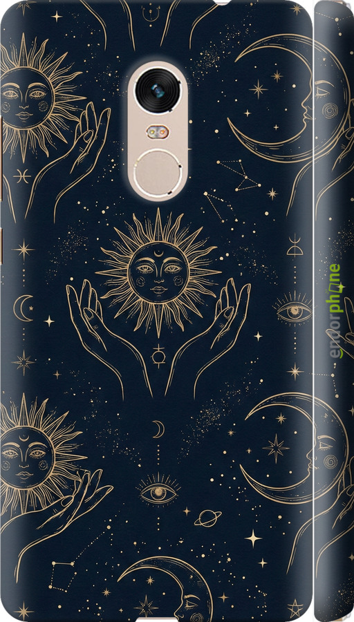3D пластиковый матовый чехол Celestial Harmony: Sun & Moon Gold Mystic Pattern для Xiaomi Redmi Note 4 - 6778m-352 изображение 