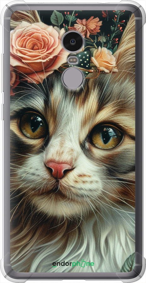 

Силіконовий протиударний с посиленими кутами чохол "Cats and flowers" для Xiaomi Redmi Note 4, Рожевий