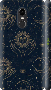 3D пластиковый матовый чехол Celestial Harmony: Sun & Moon Gold Mystic Pattern для Xiaomi Redmi Note 4X - 6778m-951 изображение 