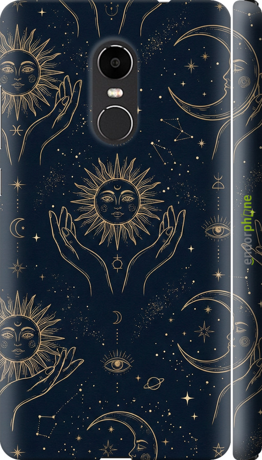 3D пластиковый матовый чехол Celestial Harmony: Sun & Moon Gold Mystic Pattern для Xiaomi Redmi Note 4X - 6778m-951 изображение 