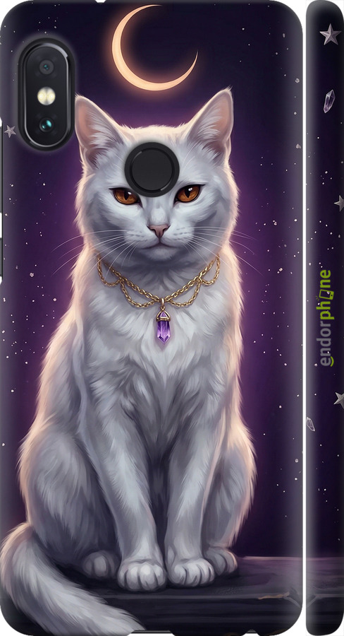 3D пластиковый матовый чехол Mystic White Cat Gothic Dark Purple Gold для Xiaomi Redmi Note 5 - 6805m-1516 изображение 