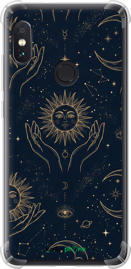 Силіконовий протиударний с посиленими кутами чехол Celestial Harmony: Sun & Moon Gold Mystic Pattern для Xiaomi Redmi Note 5 - 6778sp-1516 изображение 