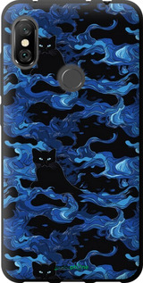 TPU чехол Абстрактный узор черных котов на синем фоне для Xiaomi Redmi Note 6 Pro - 6525b-1551 изображение 