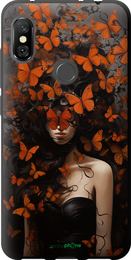 TPU чехол Дівчина з помаранчевими метеликами для Xiaomi Redmi Note 6 Pro - 5941b-1551 изображение 