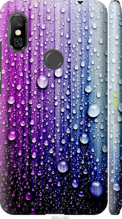 

3D пластиковий матовий чохол "Краплини води" для Xiaomi Redmi Note 6 Pro, Синій