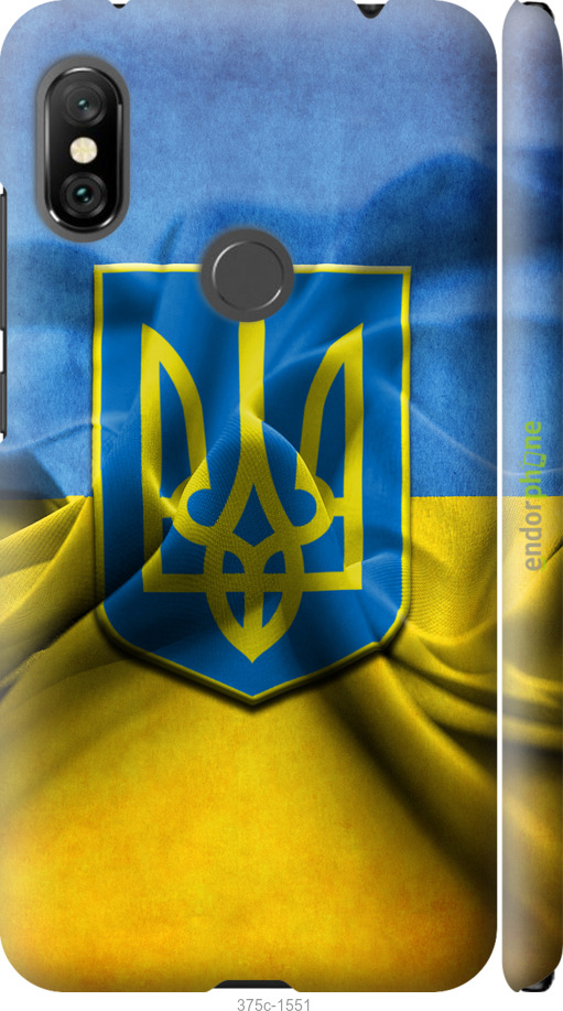 

3D пластиковий матовий чохол "Прапор та герб України" для Xiaomi Redmi Note 6 Pro, Блакитний
