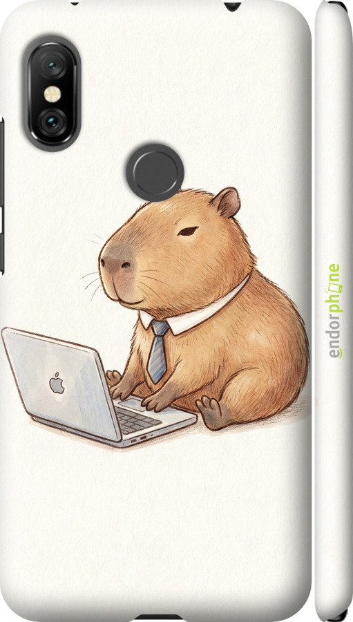 3D пластиковий матовий чехол Funny Capybara CEO Working для Xiaomi Redmi Note 6 Pro - 6777m-1551 изображение 
