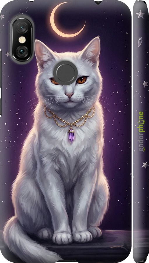 3D пластиковий матовий чехол Mystic White Cat Gothic Dark Purple Gold для Xiaomi Redmi Note 6 Pro - 6805m-1551 изображение 