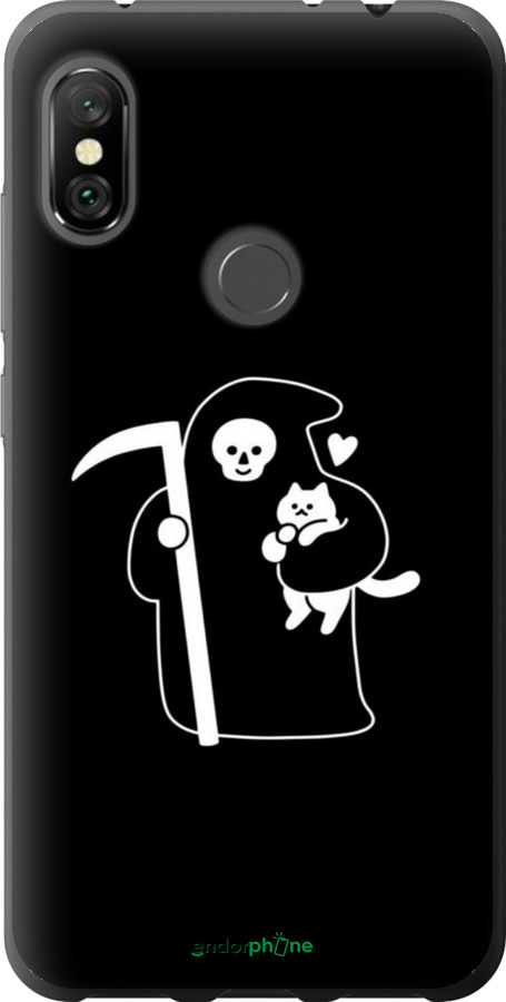 2D пластиковый чехол Минималистичный арт: смерть и кошка для Xiaomi Redmi Note 6 Pro - 6529t-1551 изображение 