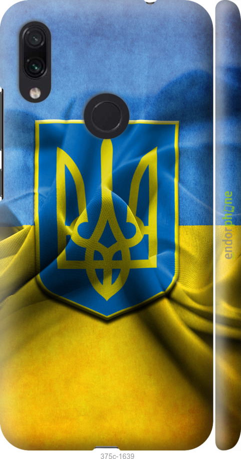 

3D пластиковий матовий чохол "Прапор та герб України" для Xiaomi Redmi Note 7, Блакитний
