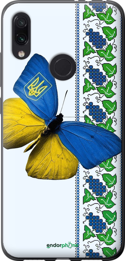 Силиконовый чехол Желто-голубая бабочка для Xiaomi Redmi Note 7 - 1054u-1639 изображение 