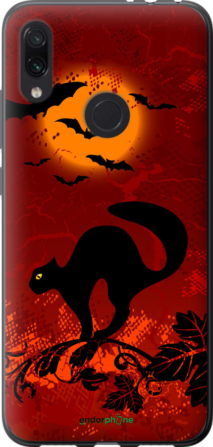 Силиконовый чехол Чёрная кошка под луной для Xiaomi Redmi Note 7 - 1190u-1639 изображение 