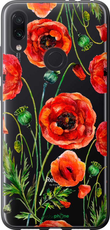 Силиконовый чехол Нарисованные маки для Xiaomi Redmi Note 7 - 4278u-1639 изображение 