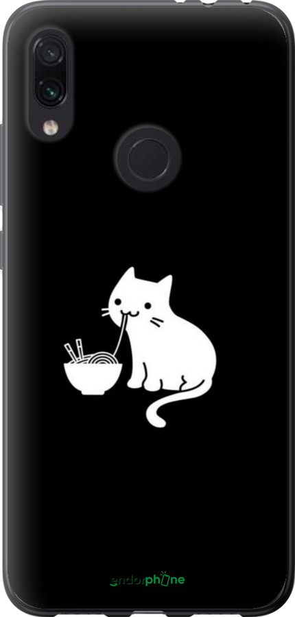 Силиконовый чехол С милым котом на черном фоне для Xiaomi Redmi Note 7 - 6528u-1639 изображение 