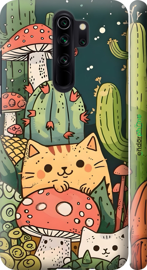 3D пластиковый матовый чехол Коты грибы для Xiaomi Redmi Note 8 Pro - 6321m-1783 изображение 
