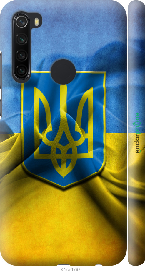 

3D пластиковий матовий чохол "Прапор та герб України" для Xiaomi Redmi Note 8, Блакитний