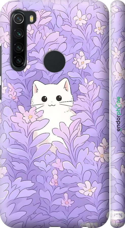3D пластиковый матовый чехол Котик в цветах для Xiaomi Redmi Note 8 - 6390m-1787 изображение 