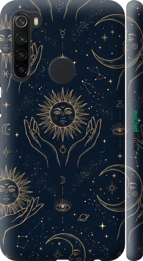 3D пластиковий матовий чехол Celestial Harmony: Sun & Moon Gold Mystic Pattern для Xiaomi Redmi Note 8 - 6778m-1787 изображение 