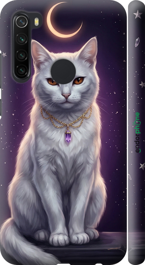 3D пластиковый матовый чехол Mystic White Cat Gothic Dark Purple Gold для Xiaomi Redmi Note 8 - 6805m-1787 изображение 