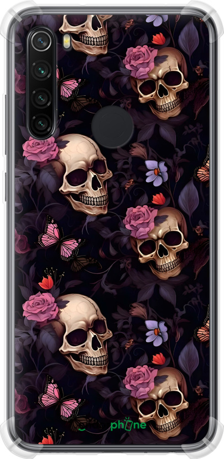 Силикон с усиленными углами чехол Черепа и розы для Xiaomi Redmi Note 8 - 6316sp-1787 изображение 