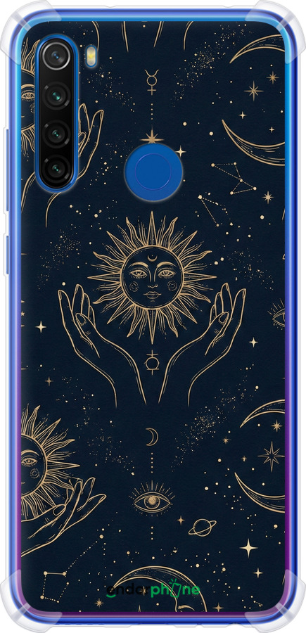 Силикон с усиленными углами чехол Celestial Harmony: Sun & Moon Gold Mystic Pattern для Xiaomi Redmi Note 8T - 6778sp-1818 изображение 
