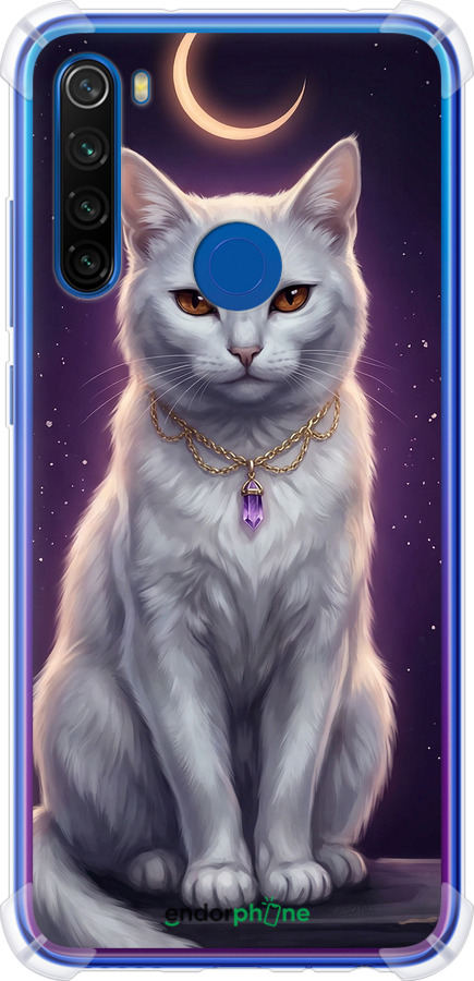 Силикон с усиленными углами чехол Mystic White Cat Gothic Dark Purple Gold для Xiaomi Redmi Note 8T - 6805sp-1818 изображение 