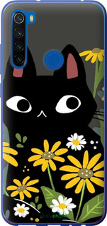 Силиконовый чехол Черный кот с цветами для Xiaomi Redmi Note 8T - 6448u-1818 изображение 