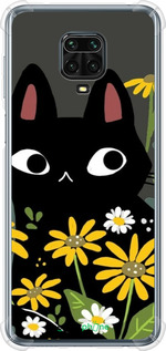 Силикон с усиленными углами чехол Черный кот с цветами для Xiaomi Redmi Note 9S - 6448sp-2029 изображение 