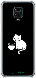 Силикон с усиленными углами чехол С милым котом на черном фоне для Xiaomi Redmi Note 9 Pro - 6528sp-1911 изображение 