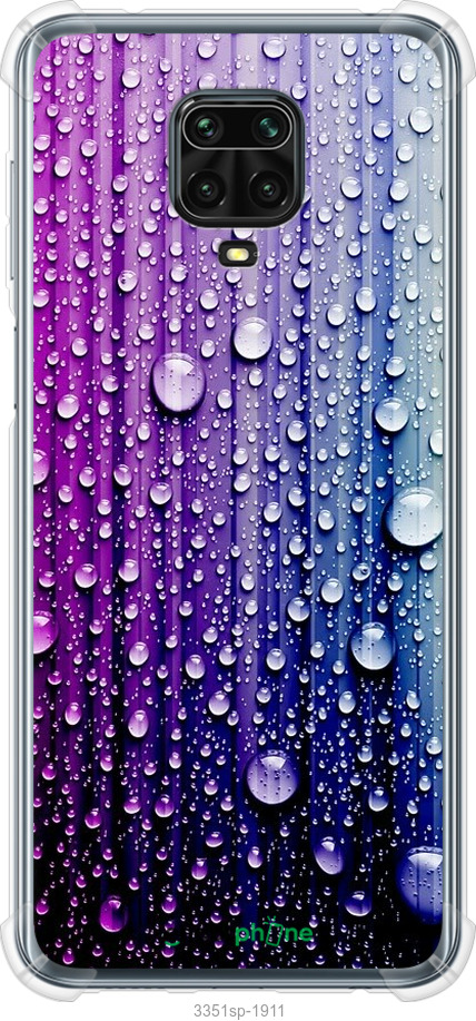 

Силіконовий протиударний с посиленими кутами чохол "Краплини води" для Xiaomi Redmi Note 9 Pro, Синій
