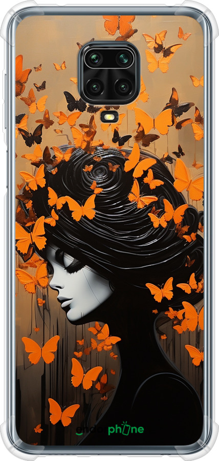 Силіконовий протиударний с посиленими кутами чехол Чохол для телефону Дівчина з помаранчевими метеликами для Xiaomi Redmi Note 9S - 5940sp-2029 изображение 