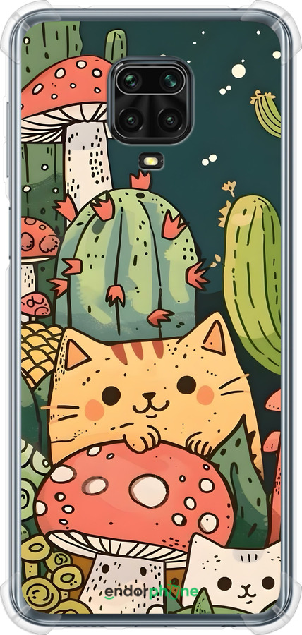 Силикон с усиленными углами чехол Коты грибы для Xiaomi Redmi Note 9S - 6321sp-2029 изображение 