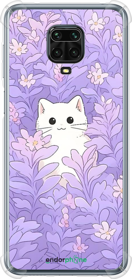 Силіконовий протиударний с посиленими кутами чехол Котик в цветах для Xiaomi Redmi Note 9 Pro - 6390sp-1911 изображение 